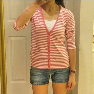 BRIGHT CORAL Striped Cardigan